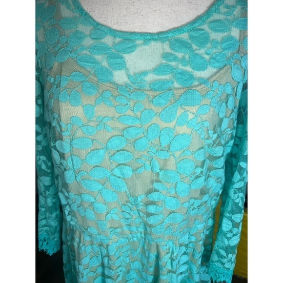 NY Collection A-Line Sundress with Lace Sheath, Midi, Turquoise, size XL - Picture 4 of 12